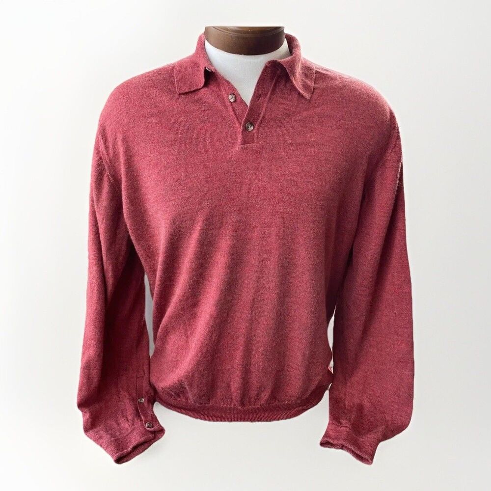 Hickey Freeman Mens Red Collared Sweater Size L Cashmere Silk Wool Blend